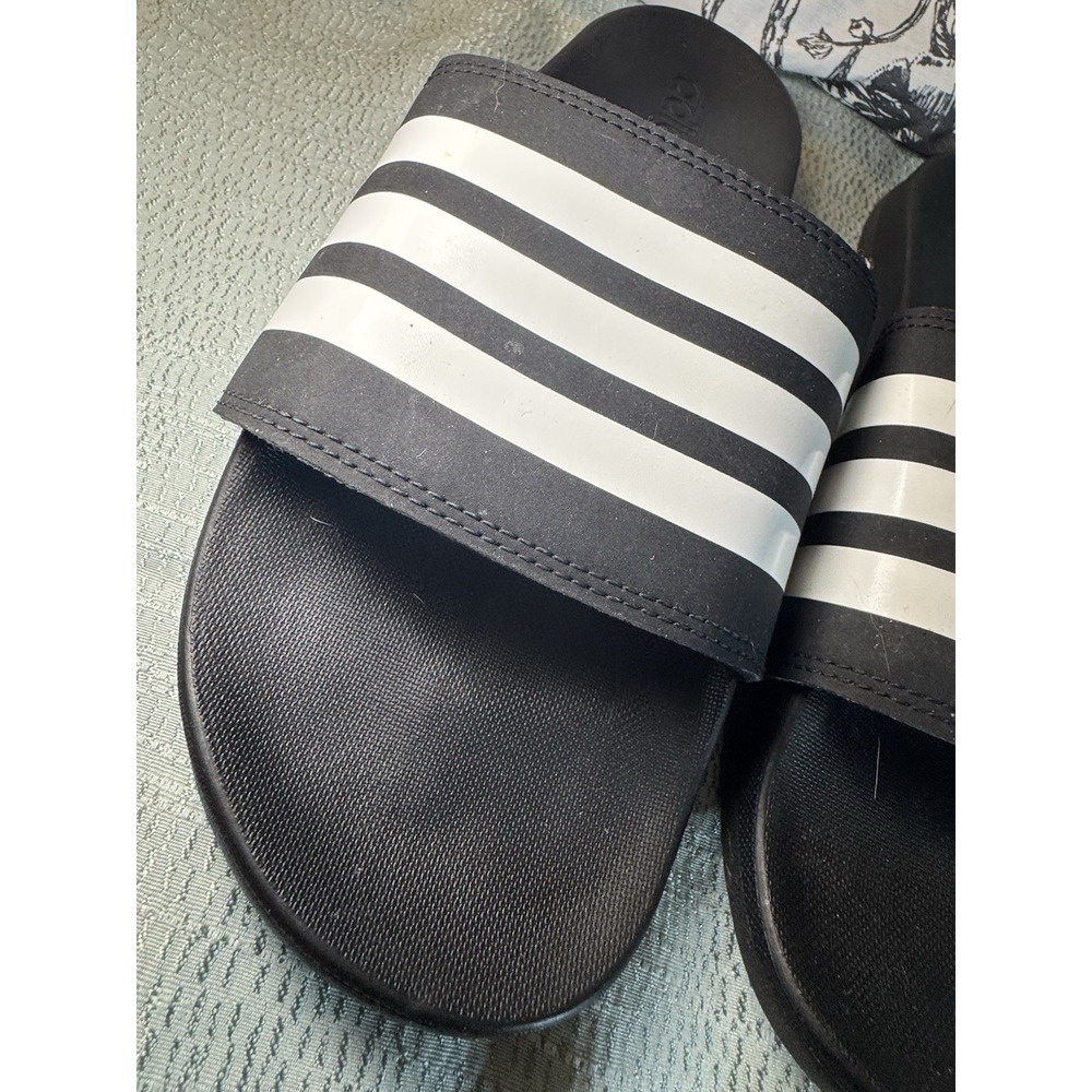 Adidas White And Black Striped Slides Women's 9 - Picture 2 of 7
